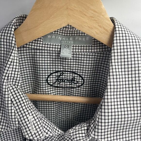 Foxcroft Wrinkle Free checkered Fitted Plaid Button Down Ruffle Blouse Size 10 - Picture 8 of 11